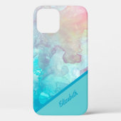 Chic Turquoise Waterverf Gepersonaliseerd Case-Mate iPhone Case (Achterkant)
