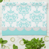 Chic Turquoise & White Damask Towel Theedoek (Gevouwen)