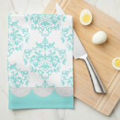 Chic Turquoise & White Damask Towel Theedoek (Quarter Fold)