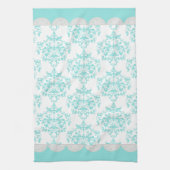 Chic Turquoise & White Damask Towel Theedoek (Verticaal)