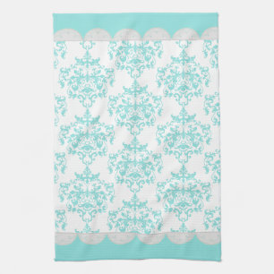 Chic Turquoise & White Damask Towel Theedoek
