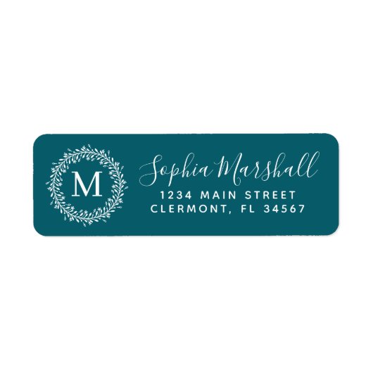 Chic Turquoise White Monogram Return Address Label (Voorkant)