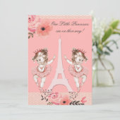 Chic Twin Ballerinas Floral Paris Baby shower Kaart (Staand voorkant)