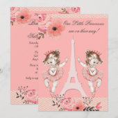 Chic Twin Ballerinas Floral Paris Baby shower Kaart (Voorkant / Achterkant)