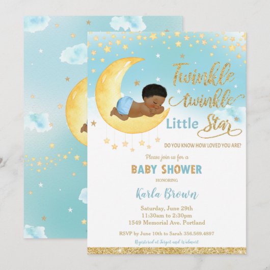 Chic Twinkle Little Star African Baby shower Boy Kaart (Voorkant / Achterkant)
