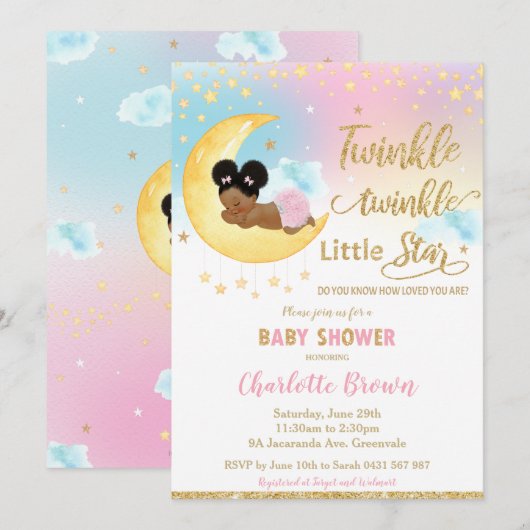 Chic Twinkle Little Star African Girl Baby shower  Kaart (Voorkant / Achterkant)