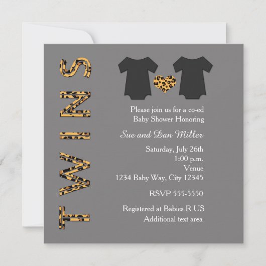 CHIC TWINS Cheetah Baby Shower Uitnodiging (Voorkant)