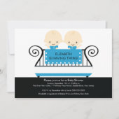 Chic Twins in Wieg Baby shower Invitation Boy Blue Kaart (Voorkant)