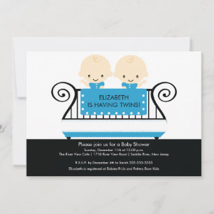 Chic Twins in Wieg Baby shower Invitation Boy Blue Kaart