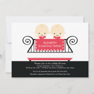Chic Twins in Wieg Baby shower Invitation RED Kaart