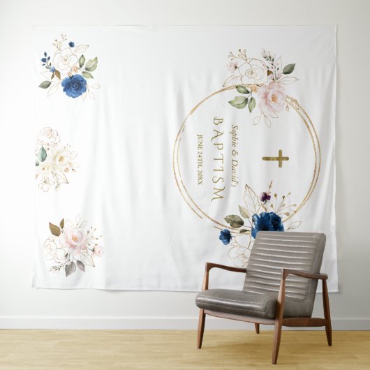 Chic Twins Roze Blush Bloemstuk Doop Foto Prop Wandkleed (In Situ (horizontaal))