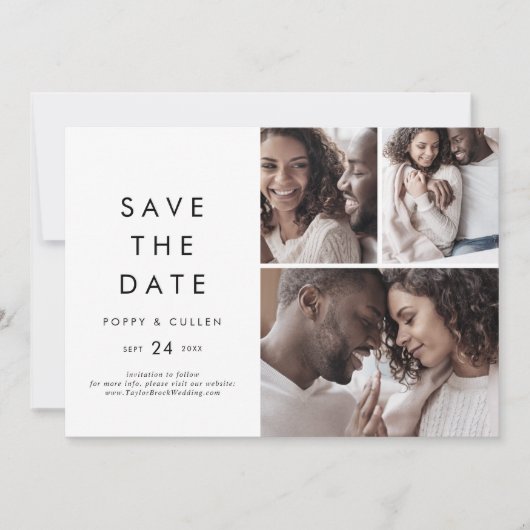 Chic Typografie 3 Foto Collage Save The Date (Voorkant)