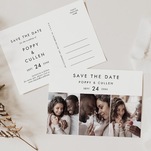 Chic Typografie 3 Foto Save the Date Uitnodiging Briefkaart