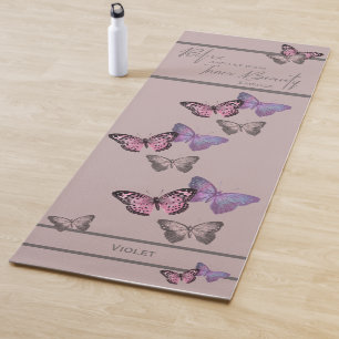Chic Typografie & Butterfly Patroon - Gepersonalis Yogamat