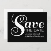 Chic Typografie Save the Date Briefkaart, Black Aankondigingskaart (Voorkant / Achterkant)