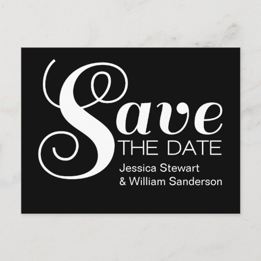 Chic Typografie Save the Date Briefkaart, Black Aankondigingskaart (Voorkant)