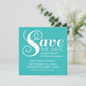 Chic Typografie Save the Date Invite, Aqua (Staand voorkant)