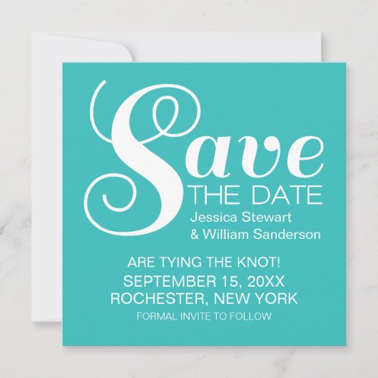Chic Typografie Save the Date Invite, Aqua (Voorkant)