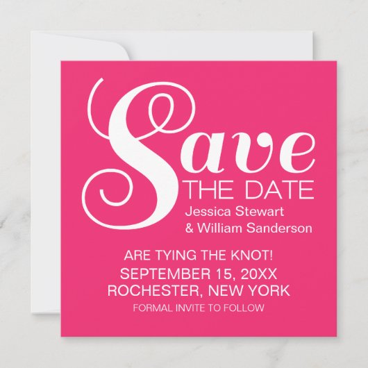 Chic Typografie Save the Date Invite, Roze (Voorkant)