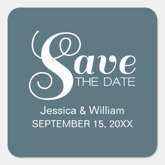 Chic Typografie Save the Date Stickers Blue (Voorkant)
