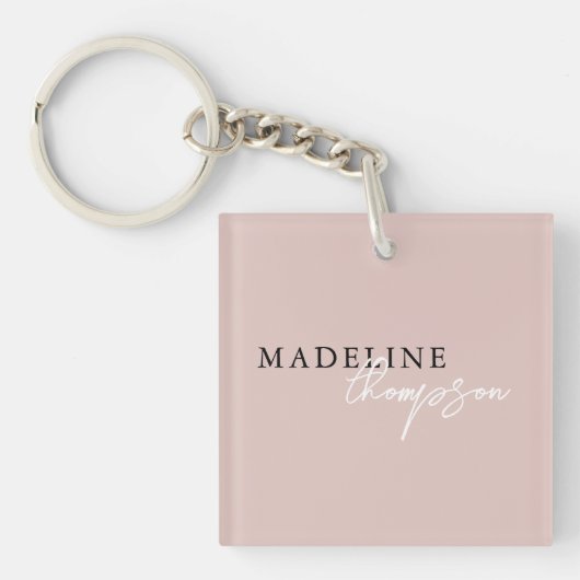 Chic Typografie Script Boho Bleke Roze Beige Girly Sleutelhanger (Voorkant)