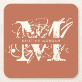 Chic typografie terracotta monogram naam kartonnen onderzetters (Voorkant)