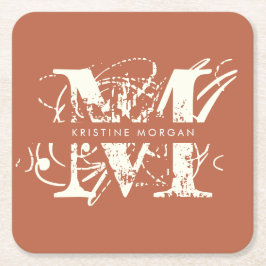 Chic typografie terracotta monogram naam kartonnen onderzetters