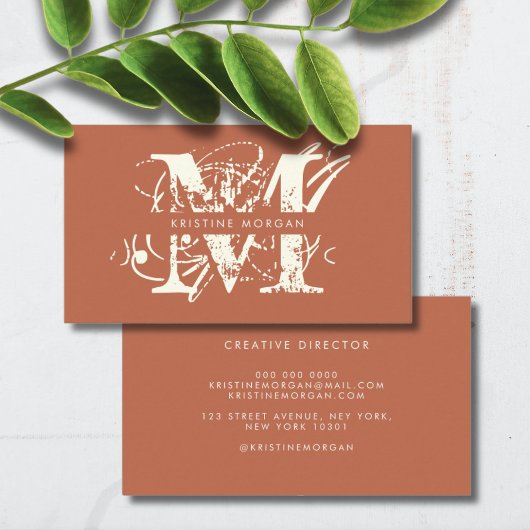 Chic typografie terracotta monogram naam visitekaartje
