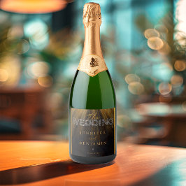 Chic Typografie Zwart en Goud Luxe Huwelijk Sparkling Wijnetiket