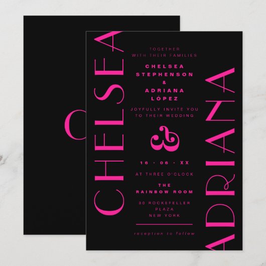Chic Typografie Zwart Roze Art Deco Huwelijk Kaart (Voorkant / Achterkant)