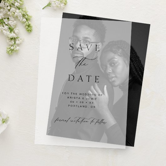Chic Typografisch Script Trouw Save the Date Vellum Uitnodigingen