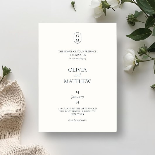 Chic Typograhy Monogram Wedding Invitation Kaart