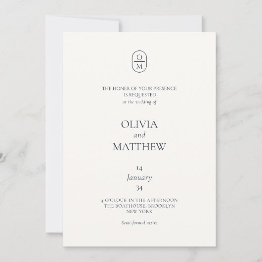 Chic Typograhy Monogram Wedding Invitation Kaart (Voorkant)