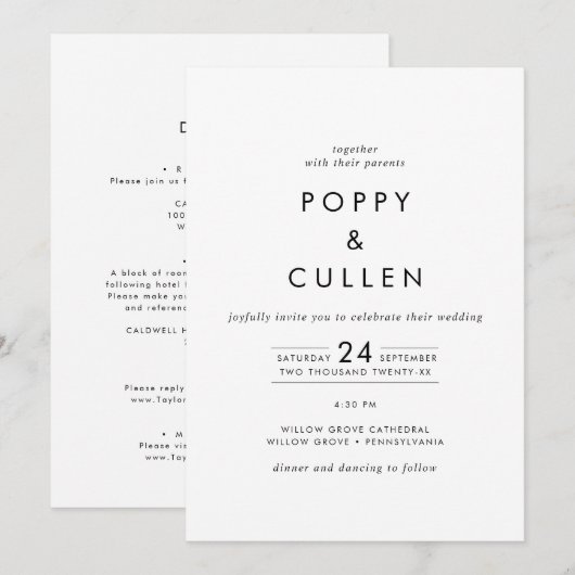 Chic Typography All-in-One Weddenschap Kaart (Voorkant / Achterkant)