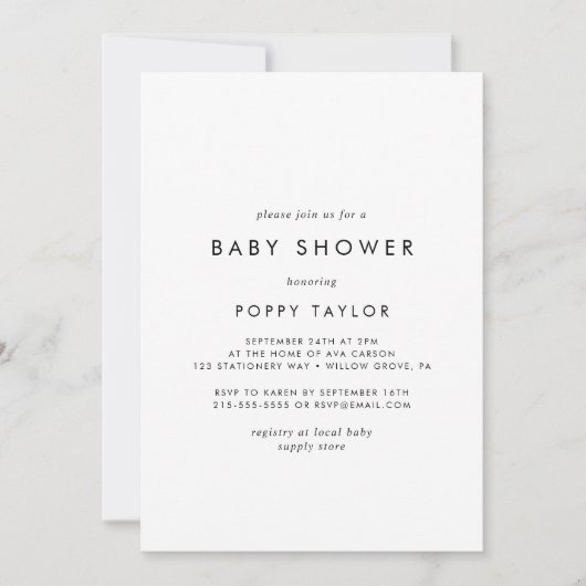 Chic Typography Baby shower Kaart (Voorkant)