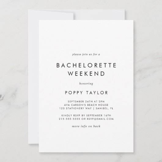 Chic Typography Bachelorette Weekend Kaart (Voorkant)