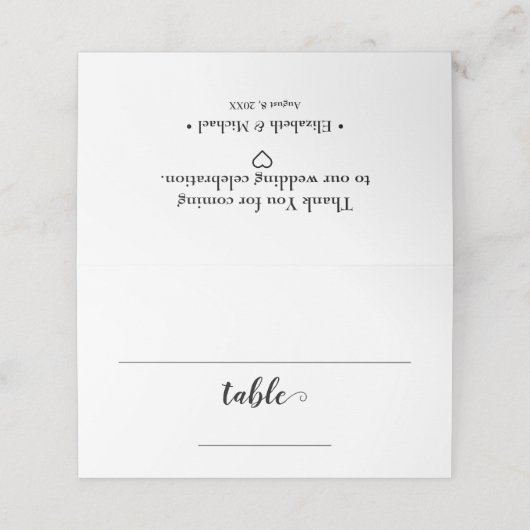 Chic Typography Black and white Table bruiloft Plaatskaartje (Buitenkant ongevouwen)