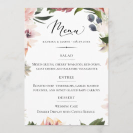 Chic Typography Blush Plum Floral Wedding Menu