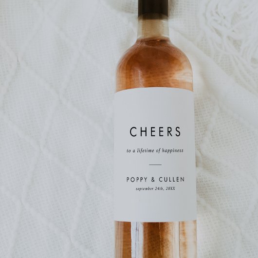 Chic Typography Cheers Wedding Wine Labels Wijn Etiket