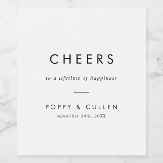 Chic Typography Cheers Wedding Wine Labels Wijn Etiket (Enkel label)