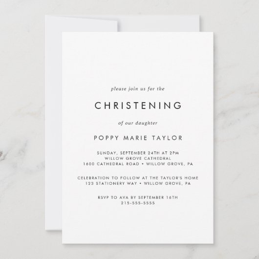 Chic Typography Christening Kaart (Voorkant)