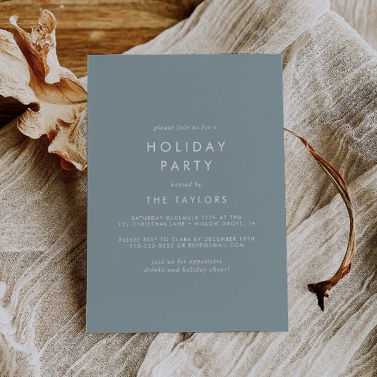Chic Typography | Dusty Blue Holiday Party Kaart