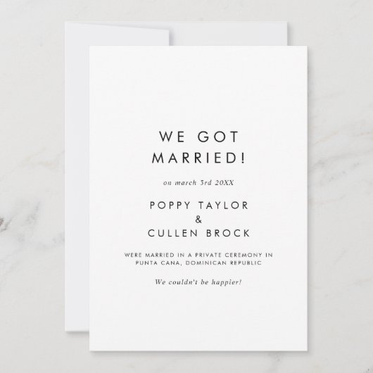 Chic Typography Elopement Notice Aankondiging (Voorkant)