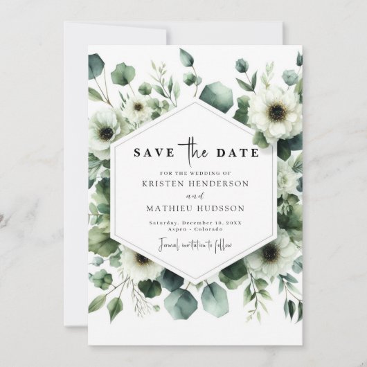 Chic Typography Eucalyptus Digital Wedding Save The Date (Voorkant)