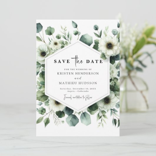 Chic Typography Eucalyptus Digital Wedding Save The Date (Staand voorkant)