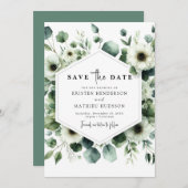 Chic Typography Eucalyptus Digital Wedding Save The Date (Voorkant / Achterkant)