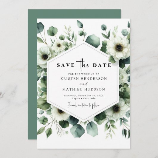 Chic Typography Eucalyptus Digital Wedding Save The Date (Voorkant / Achterkant)