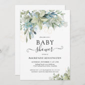 Chic Typography Eucalyptus Greenery Baby shower Kaart (Voorkant / Achterkant)