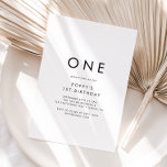 Chic Typography First Birthday Party Kaart<br><div class="desc">Deze chic typografie op de eerste verjaardag is perfect voor een modern verjaardagsfeest. Het eenvoudige ontwerp biedt een klassiek,  minimalistisch zwart-wit typografie met een rooskleurig boho-gevoel.  in elke kleur. Houd het ontwerp minimaal en elegant,  zoals het is,  of personaliseer het door uw eigen grafiek en kunstwerk toe te voegen.</div>