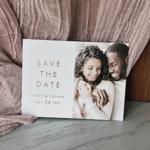Chic Typography   Gold Foil Foto Save the Date Folie Uitnodiging Briefkaart